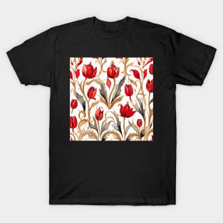 Red Gold Ash Turkish Tulips Ottoman Pattern T-Shirt